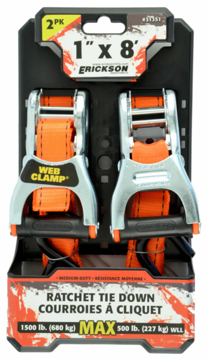 1-Inch X 8-Foot 1500-Pound Ratcheting Tie-Down With Web Clamp