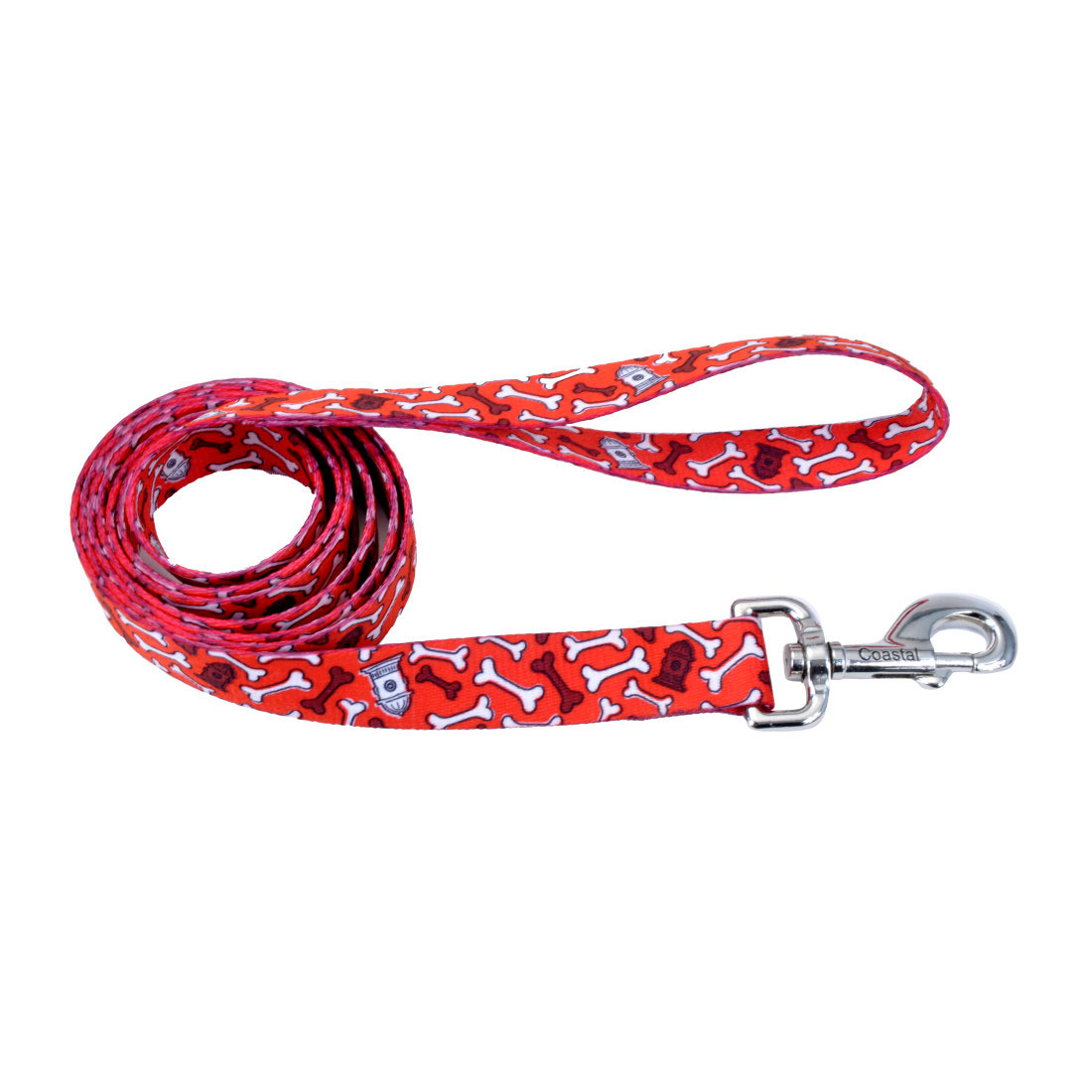 5/8-Inch X 6-Foot Styles Dog Leash, Red Bones