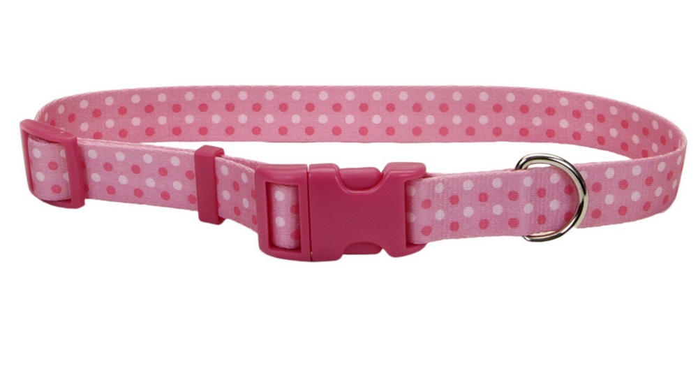 10-14-Inch Adjustable Dog Collar, Pink Polka Dots