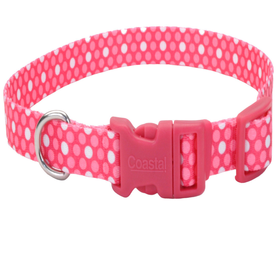 3/4 x 14-20-Inch Styles Adjustable Dog Collar, Pink Polka Dot