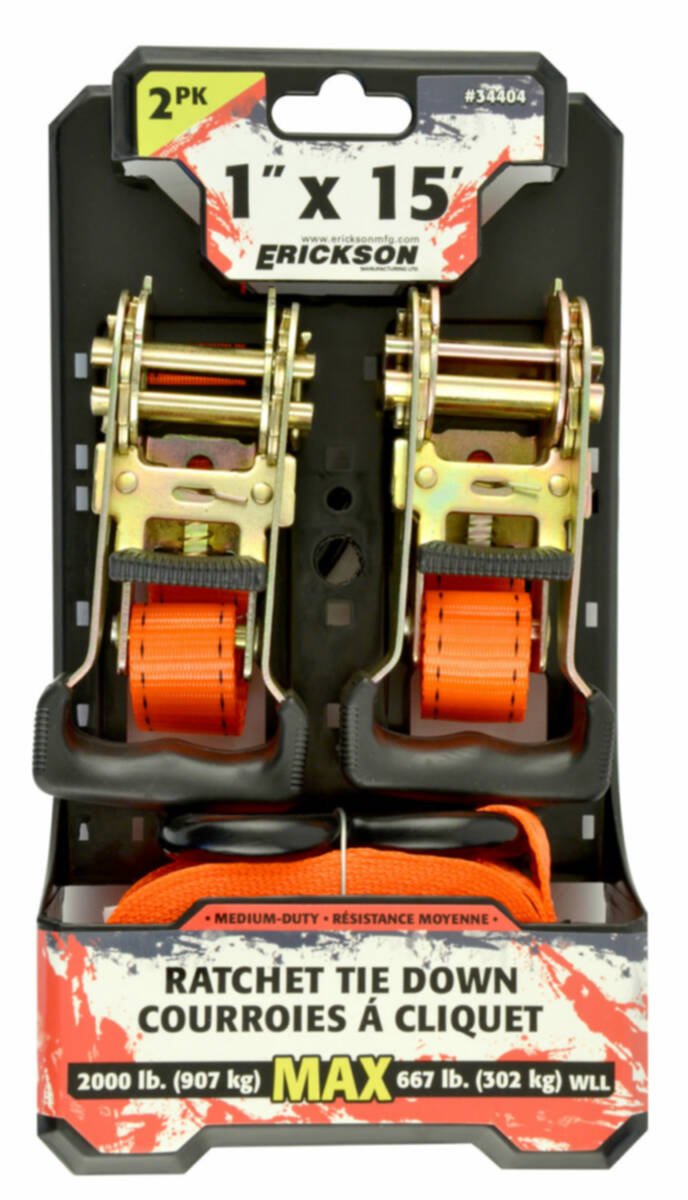 1-Inch X 15-Foot 2000-Pound Ratcheting Tie-Downs