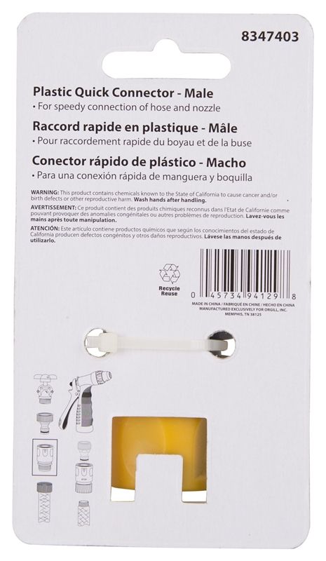 3/4-Inch Plastic Quick Connector, Male 3 3/4-Inch Plastic Quick Connector, Male