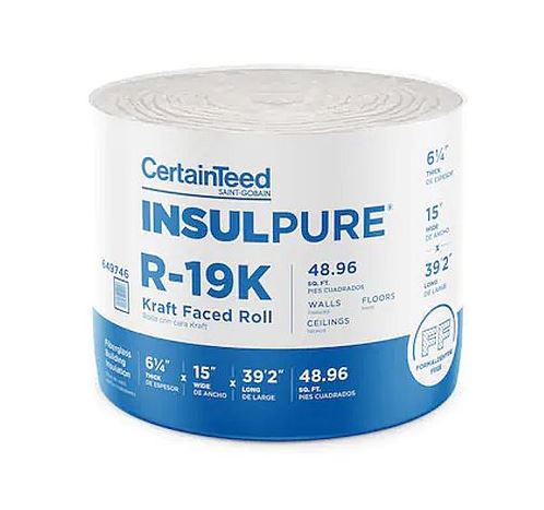 6-1/4 x 15-Inch X 39-Foot 2-Inch R19 Insulpure Kraft Faced Fiberglass Insulation Batts, 48.96-Square Foot