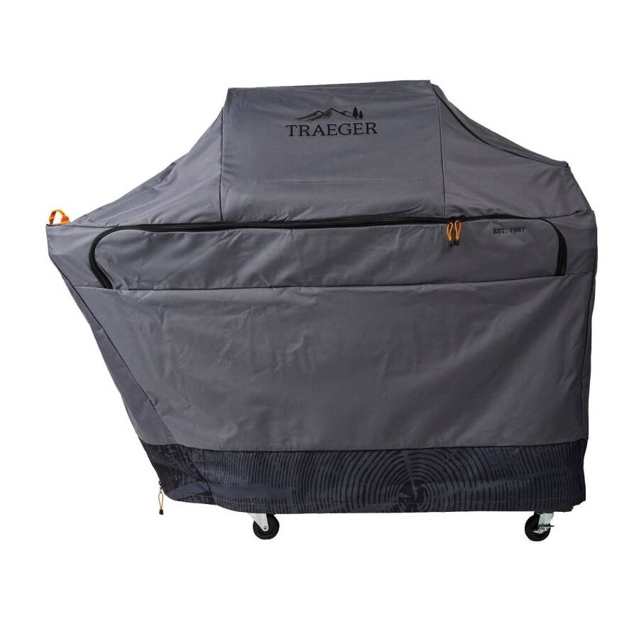 Traeger BAC602 Full-Length Grill Cover, 25 in W, 59 in D, 51 in H, Nylon/Polyester, Gray/Orange/Red