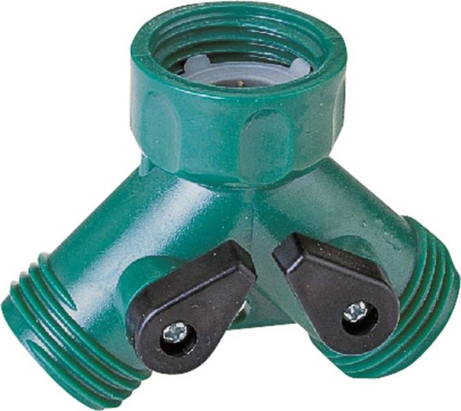 Garden Hose Plastic Y-Connector With Shut-Off Valve