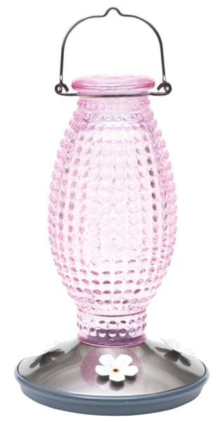 Cranberry Glass Hobnail Hummingbird Feeder