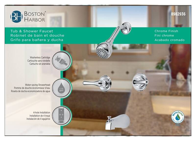 Chrome 2-Handle Tub & Shower Trim Kit - 1-Function Showerhead, 1.75 GPM