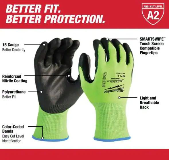 X-Large High-Visibility Cut Level 2 Polyurethane Dipped Gloves