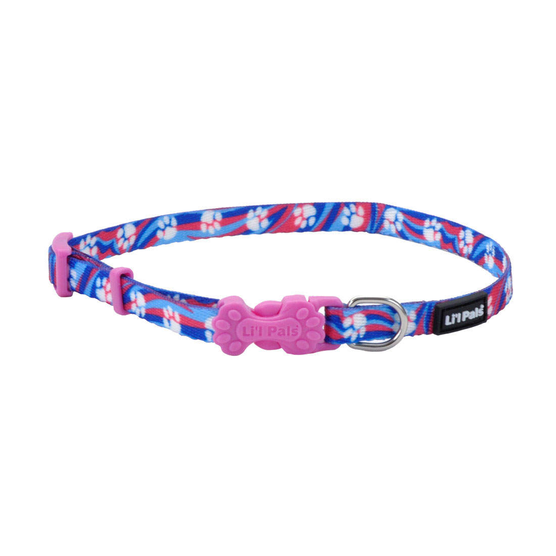 5/16 x 8-12-Inch Lil' Pals Adjustable Dog Collar, Light Blue Paws