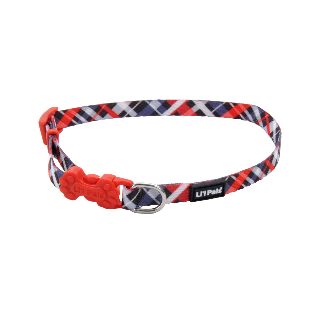 5/16 x 8-12-Inch Lil' Pals Adjustable Dog Collar, Red & Gray Plaid