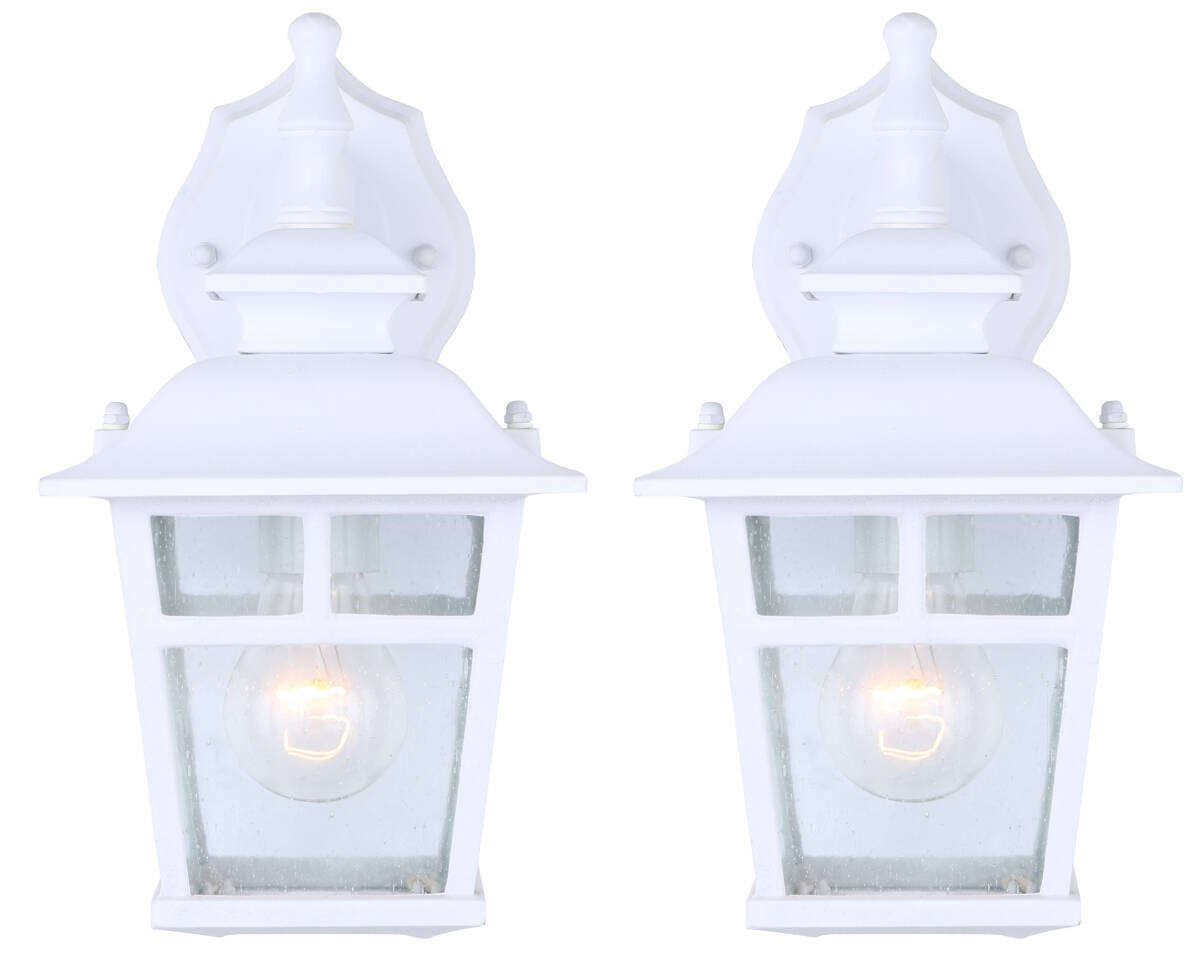 1-Light 11-Inch White And Seeded Glass Fieldhouse Outdoor Downlight, 2-Pack