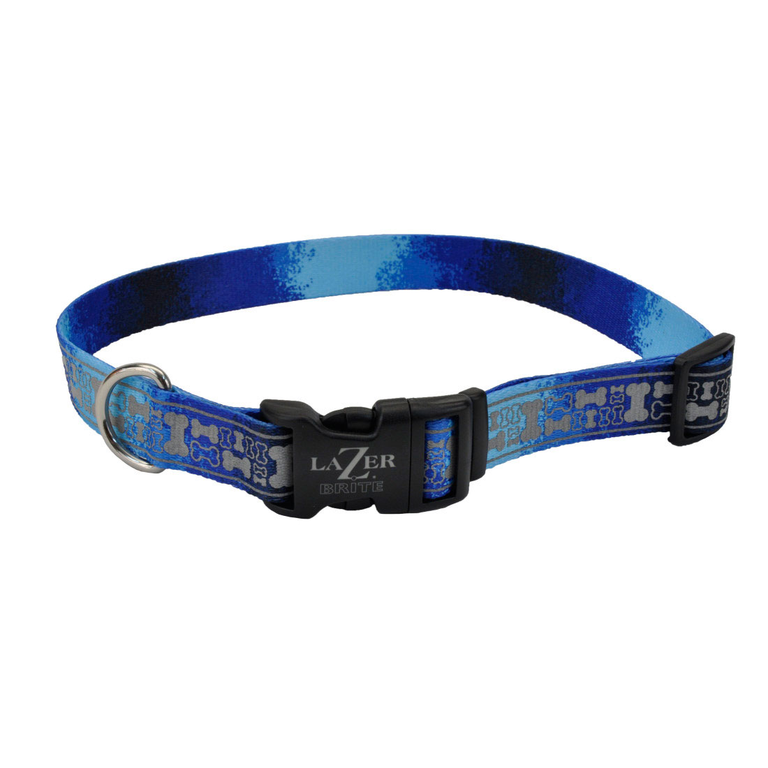 5/8 x 12-18-Inch LazerBrite Blue Bones Reflective Dog Collar
