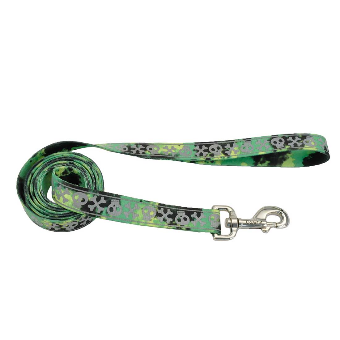 5/8-Inch X 6-Foot LazerBrite Lime Skulls Reflective Dog Leash
