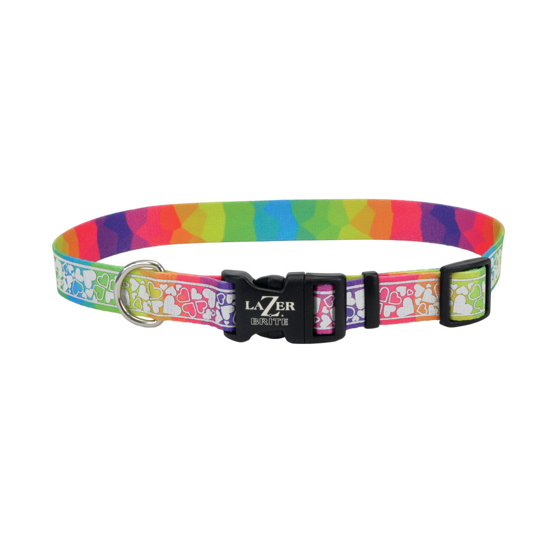 1 x 18-26-Inch LazerBrite Rainbow Hearts Reflective Dog Collar