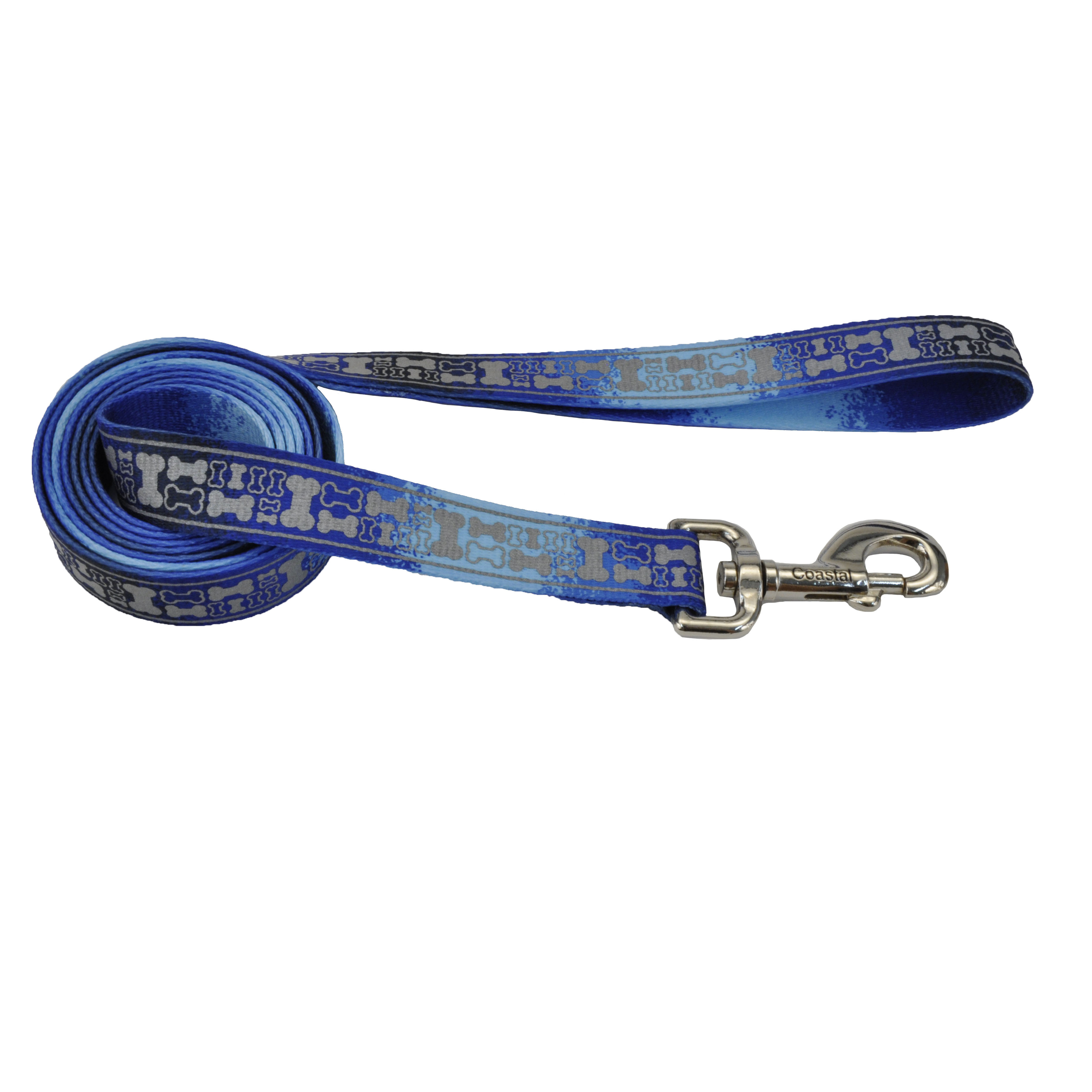 1-Inch X 6-Foot LazerBrite Blue Bones Reflective Dog Leash