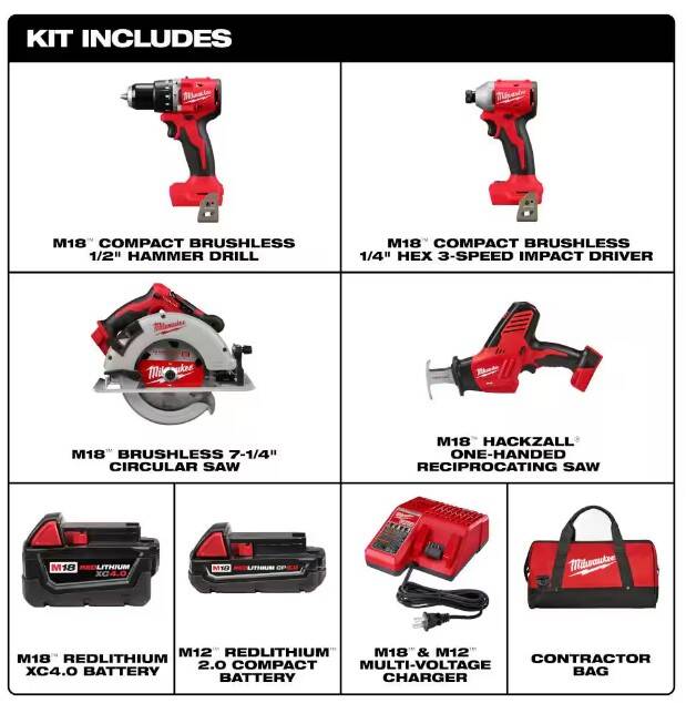 M18 4 Tool Combo Kit with Battery and Charger