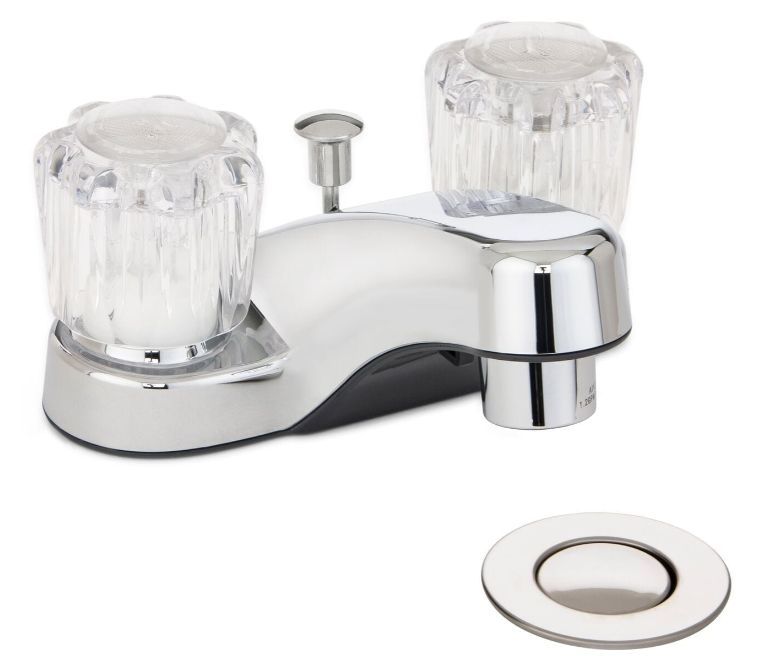 B1 Polished Chrome 2-Handle Bathroom Sink Faucet With Pop-Up Drain, 4 2 B1 Polished Chrome 2-Handle Bathroom Sink Faucet With Pop-Up Drain, 4\
