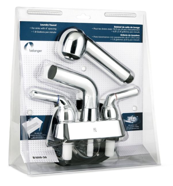 Chrome Dual Handle Non Metallic Laundry Faucet With Pull Out Spray