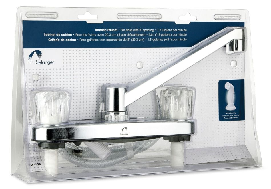 Chrome 2-Handle Non Metallic Kitchen Faucet With Side Spray