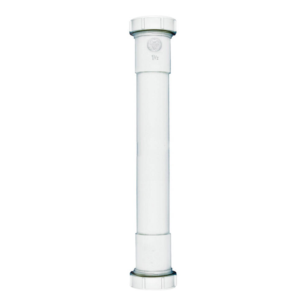 Plumb Pak PP40-8W Pipe Extension Tube, 1-1/2 in, 8 in L, Slip-Joint, Plastic, White