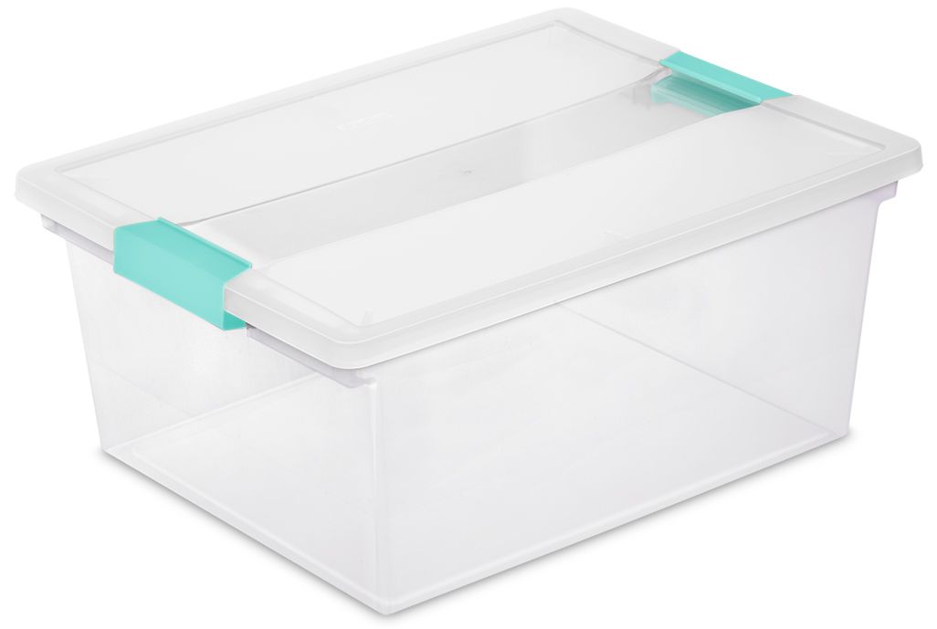 11-1/2-Quart Clear Deep Clip Box With Aqua Chrome Latches