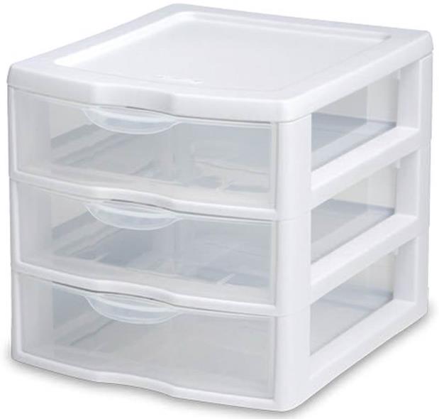 Small White Plastic 3 Drawer Framed Organizer