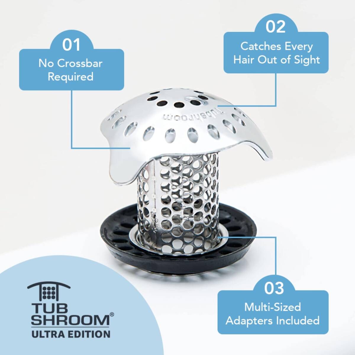 TubShroom® Ultra Revolutionary 1.5-Inch Stainless Steel Drain Protector Hair Catcher, Strainer