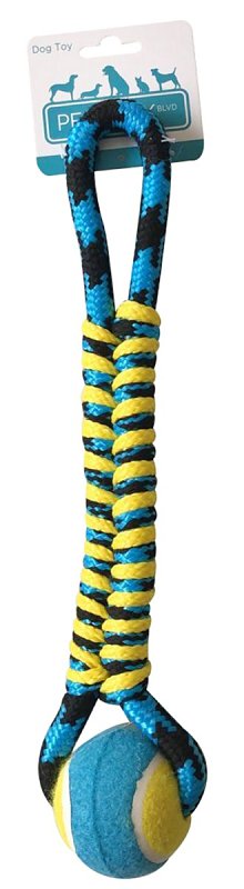 Yellow/Blue, Paracord Rope, Tennis Ball, Twisted Tug Dog Toy