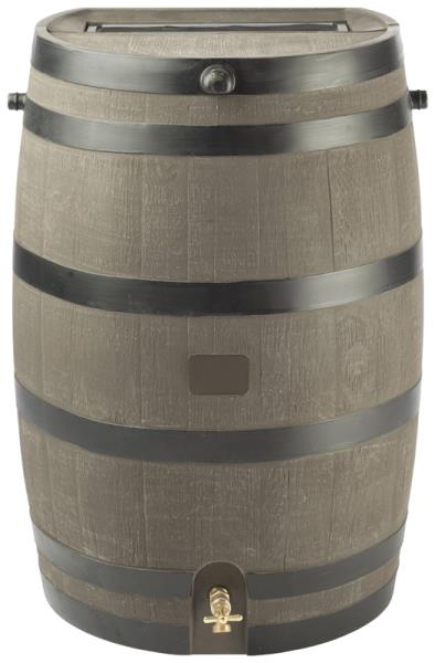 50-Gallon Brass/Aluminum Wood Grain Rain Barrel With Spigot