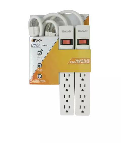2 1/2-Foot 6-Outlet Power Strip With Overload Protection (2-Pack)