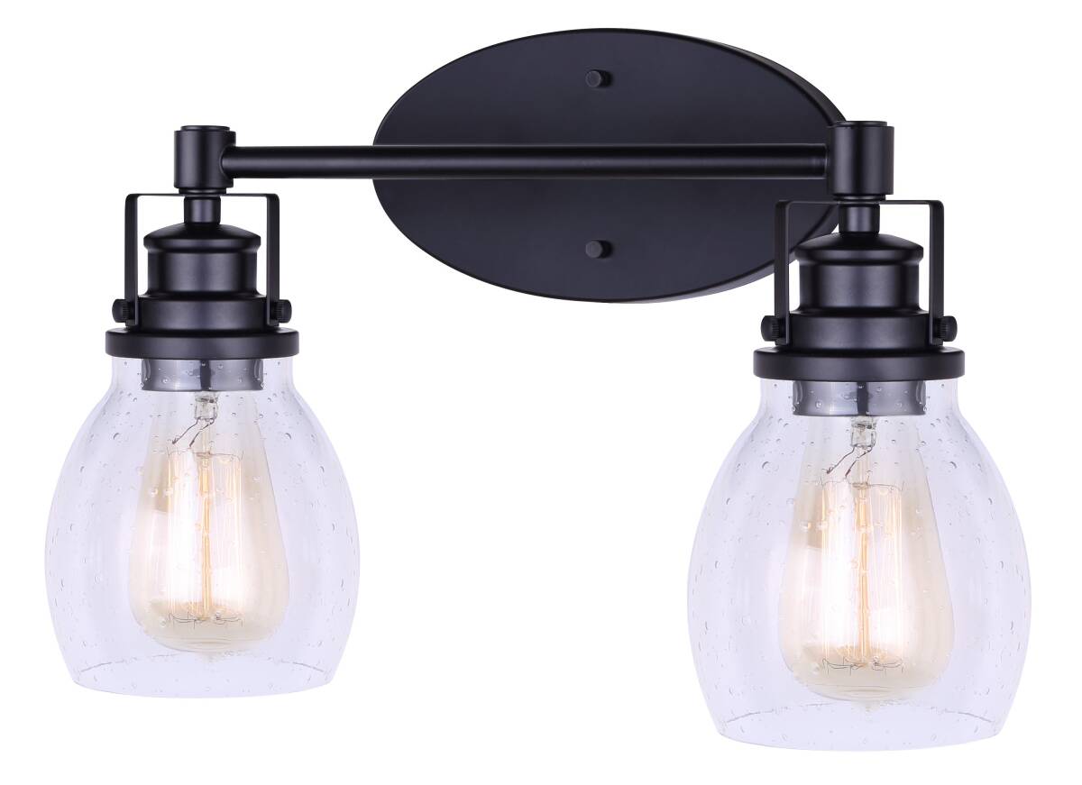 Carson 2-Light Vanity Fixture In Seeded Glass And Black 3 Carson 2-Light Vanity Fixture In Seeded Glass And Black