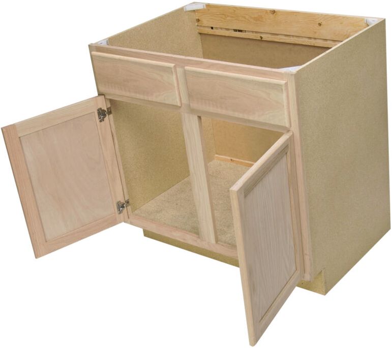 36 x 34-1/2 x 24-Inch Premier Unfinished Oak Double Door Sink Base Cabinet