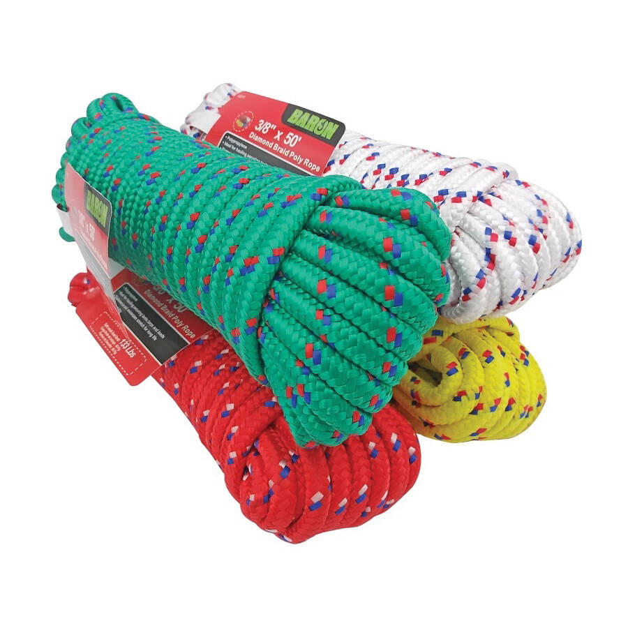 Assorted 3/8-Inch X 50-Foot Diamond Braid Polypropylene Rope