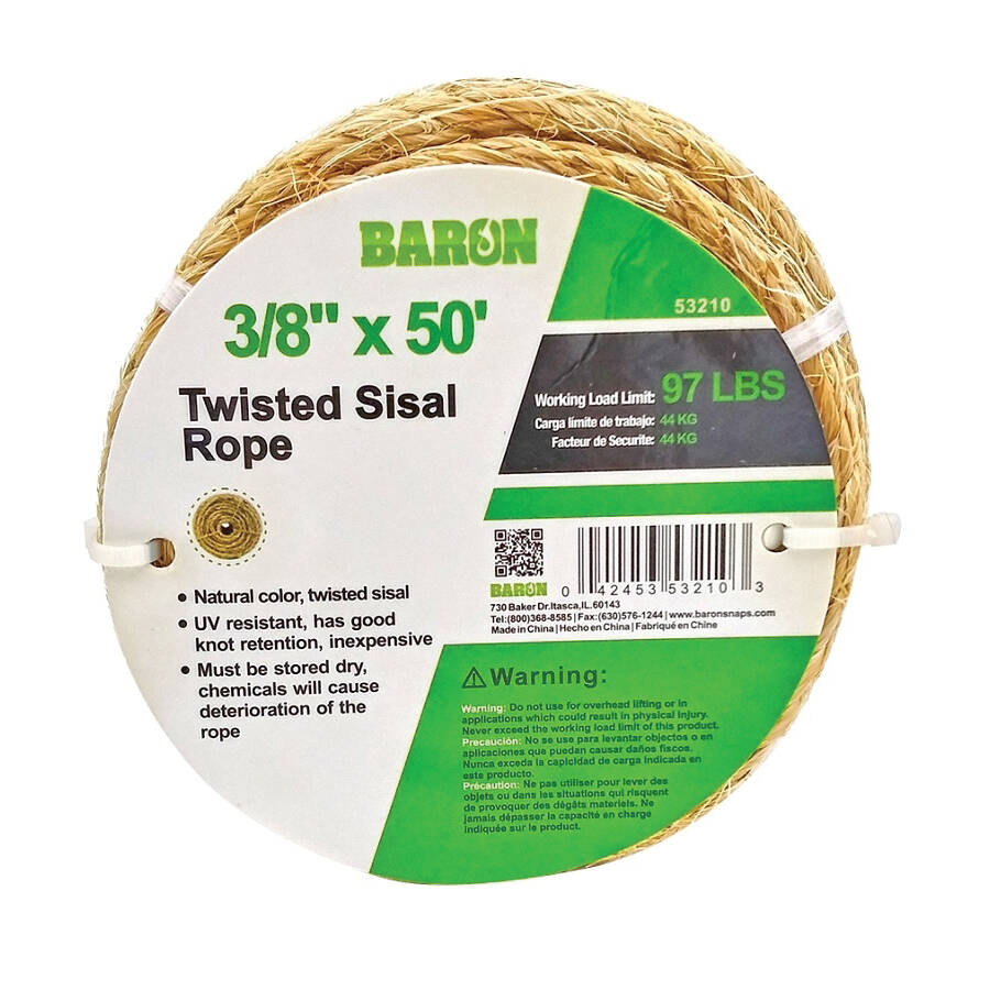 3/8-Inch X 50-Foot Twisted Sisal Rope