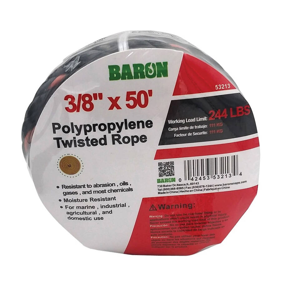 3/8-Inch X 50-Foot Orange/Black Polypropylene Rope