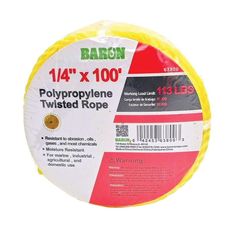 1/4-Inch X 100-Foot Yellow Twisted Polypropylene Rope