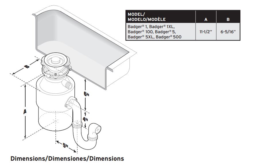Badger® 5 Standard Series Garbage Disposal, 1/2-HP 4 Badger® 5 Standard Series Garbage Disposal, 1/2-HP