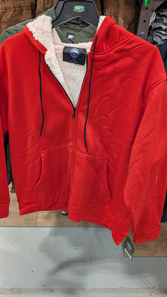 Mens Red Sherpa Lined Hoodie, Assorted Sizes