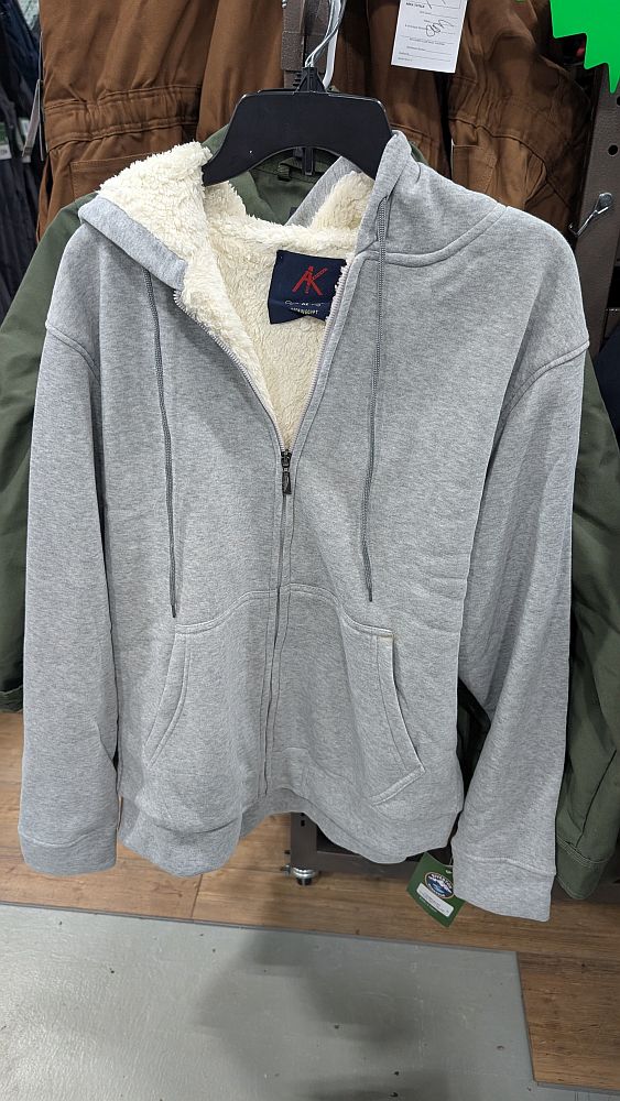 Mens Gray Sherpa Lined Hoodie, Assorted Sizes