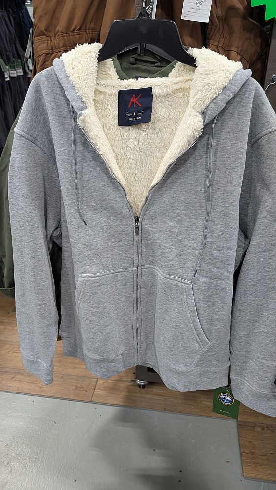 Mens Gray Sherpa Lined Hoodie, Assorted Sizes