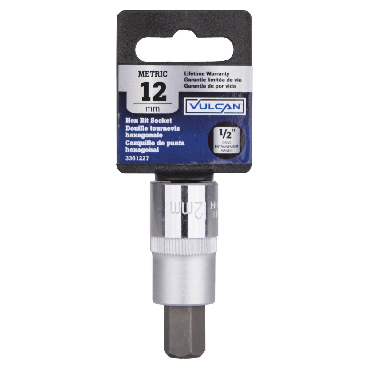 Vulcan 3506011813 Hex Bit Socket, 12 Mm Tip, 1/2 In Drive, Chrome Vanadium