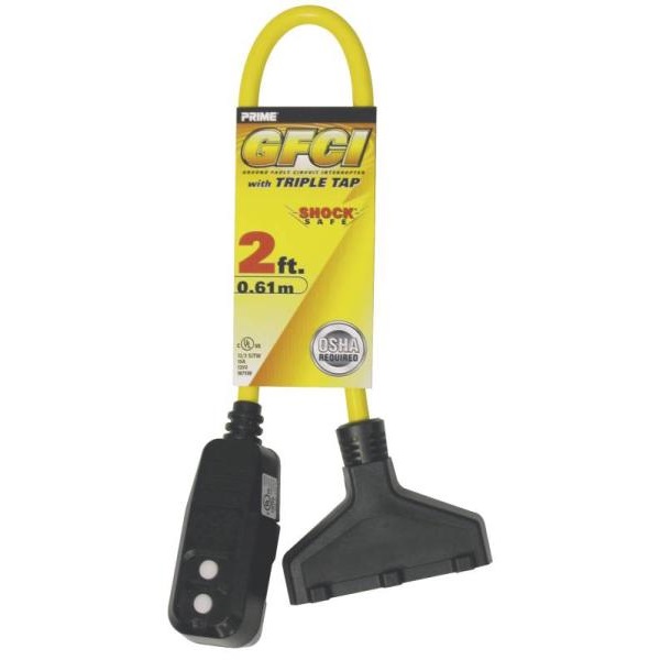 Shock Safe® Triple-Tap 2-Foot 12/3 SJTW Outdoor GFCI Extension Cord 1 Shock Safe® Triple-Tap 2-Foot 12/3 SJTW Outdoor GFCI Extension Cord