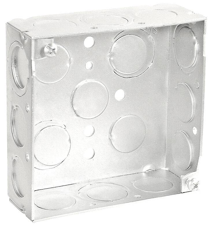4-Inch X 1-1/2-Inch Deep Welded Square Box With Conduit Knockouts 1 4-Inch X 1-1/2-Inch Deep Welded Square Box With Conduit Knockouts