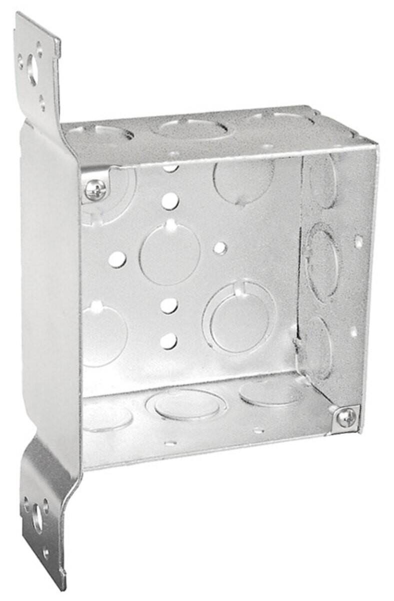 4-Inch Square Junction Box F-Bracketed 2-1/8-Inch Deep Welded with Conduit Knockouts 1 4-Inch Square Junction Box F-Bracketed 2-1/8-Inch Deep Welded with Conduit Knockouts