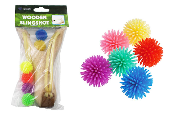 Wooden Slingshot With Latex Band And Silicone Balls