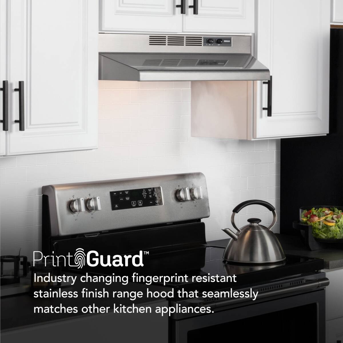 30-Inch Broan Convertible Under-Cabinet Range Hood Stainless Finish With Printguard 230 Max Blower Cfm