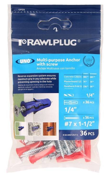 Drywall Multi-Purpose Anchor 1/4 w/ Screw No8x1-3/4 1 Drywall Multi-Purpose Anchor 1/4 w/ Screw No8x1-3/4
