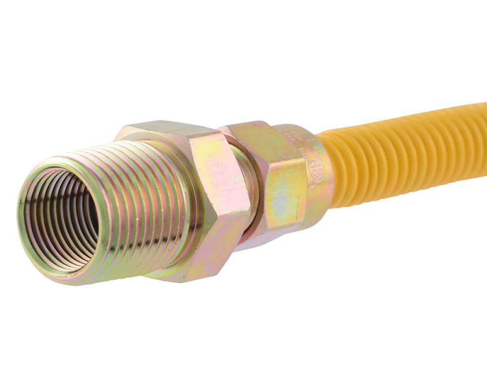3/8-Inch MIP (Tapped 1/4-Inch FIP) X 1/2-Inch (Tapped 3/8-Inch FIP) X 24-Inch Yellow Epoxy/Stainless Steel Gas Connector 2 1/2-Inch FIP X 1/2-Inch MIP (Tapped 3/8-Inch FIP) X 60-Inch Yellow Epoxy/Stainless Steel Gas Connector