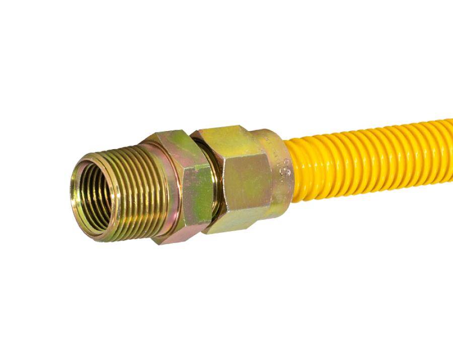 3/4-Inch MIP (Tapped 1/2-Inch FIP) X 3/4-Inch MIP X 48-Inch Yellow Epoxy/Stainless Steel Gas Connector, With ARMOR BOOST™ Therma 4 3/4-Inch MIP (Tapped 1/2-Inch FIP) X 3/4-Inch MIP X 48-Inch Yellow Epoxy/Stainless Steel Gas Connector, With ARMOR BOOST™ Therma