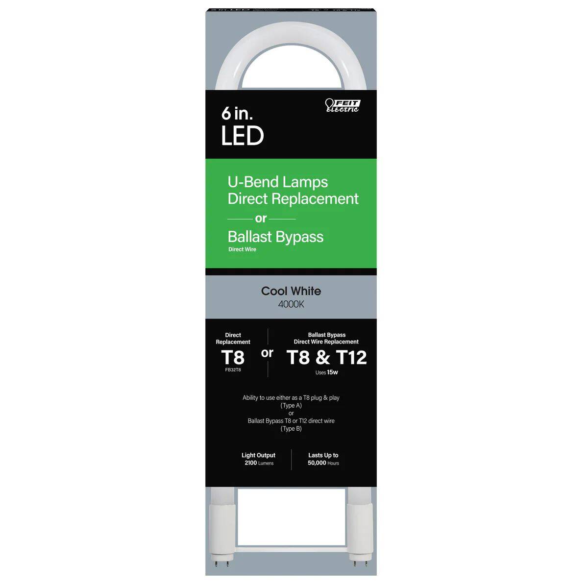 32-Watt Equivalent T8 G13-Bi Pin Cool White Non-Dimmable U-Bend LED Linear Light Tube, 1-Pack